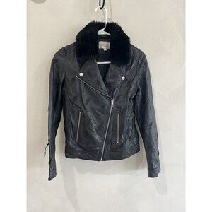 SAMANTHA SIPOS Black Ribbed 100% Leather Biker Cropped Jacket Extra Small AS IS